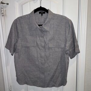 Theory Gray Shirt SS classic ECO sharkskin shirt